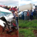 A collage of Gospel Musician car involved in an accident along the Nairobi-Mombasa Highway.