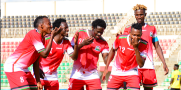 Harambee Stars players celebrating a win over Tanzania in 2022. PHOTO/ Harambee Stars