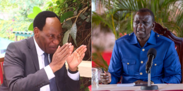 A photo collage of President William Ruto and MCSK COE Ezekiel Mutua. PHOTO/Courtesy.