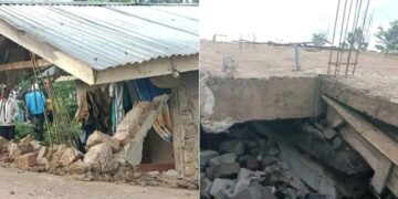 A photo collage of showing the collapsed buildings in Kirinyaga Central.