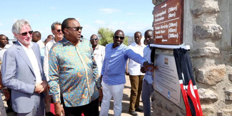 Former President Uhuru Kenyatta and then DP William Ruto launches the Lake Turkana Wind Power on19th July 2019.PHOTO/Courtesy.