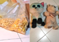 A collage of Pellets of Cocaine Nabbed by the DCI and the Three Teddy Bears. PHOTO/DCI