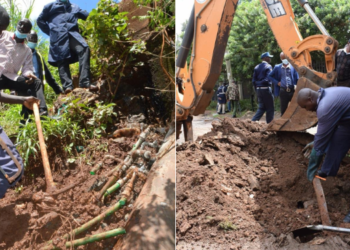 Nairobi City Water and Sewerage Company technical Staff disconnecting illegal water connections. PHOTO/NCWSC