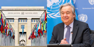 UN Headquarters in Geneva and UN Secretary General António Guterres. Photo/Courtesy