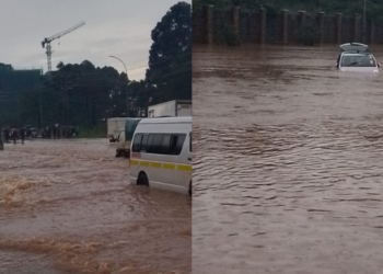 Sections of Mombasa Roads flooded amid the ongoing rains. PHOTO/Courtesy.