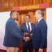 Tourism and wildlife cabinet secretary Dr Alfred Mutua and chair parliamentary committee on Tourism Maara Mp Kareke Mbiuki welcome french ambassador to Kenya Arnaud Suquet at KICC. T
