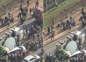 A collage of photos showing the concrete truck overturned along the Kenyatta Avenue near the Ngong Road intersection.