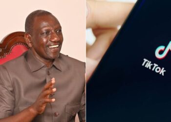 A collage of President William Ruto and a screen displaying TikTok logo.