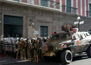 News | Military Bolivian president thanks people after facing down failed coup attempt Regional organisations rally behind Bolivian government as troops and armoured vehicles gather in the capital. Armoured vehicle and army troops outside the presidential palace An armoured vehicle and military police form outside the government palace at Plaza Murillo in La Paz, Bolivia, on Wednesday, June 26, 2024. PHOTO/AP