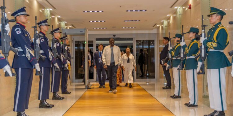 President Willima Ruto and First Lady Mama Rachel Ruto arrive in South Korea on June 3,2024. PHOTO/PCS.