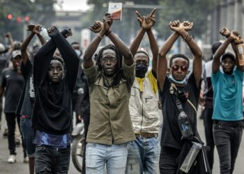 Demonstrators protest in Nairobi’s central business district. Photo by LUIS TATO/AFP via Getty Images