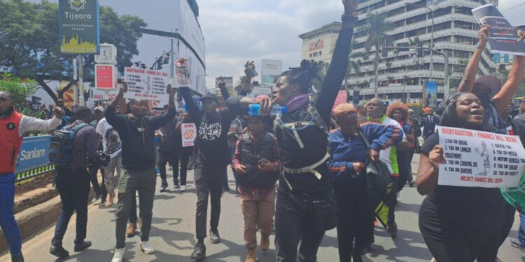 Protesters at Nairobi CBD. Photo/TKT