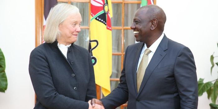 President William Ruto and United States Ambassador to Kenya Meg Whitman on September 27, 2022, at State House, Nairobi. PHOTO/ PCS