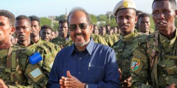 Somali President Hassan Sheikh Mohamud with his country’s troops. PHOTO/Courtesy.