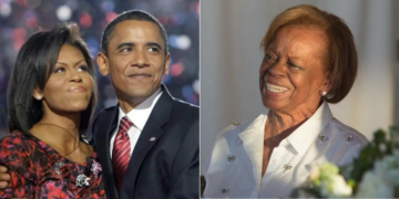 Side to side photo of Barack Obama with his wife Michelle and his mother in law the late Mrs. Marian Robinson. Photo/Courtesy