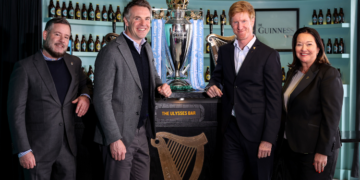 Pictured at the announcement is (Right-Left) Debra Crew, CEO of Diageo, John Kennedy, President of Diageo Europe, Stephen O’Kelly, Global Brand Director for Guinness and Will Brass, Chief Commercial Officer, Premier League at Diageo Headquarters in London. Photo\Courtesy