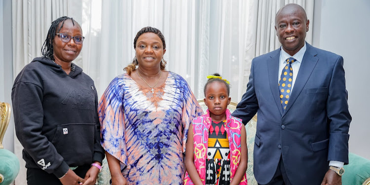 DP Rigathi Gachagua with Second Lady Pastor Dorcas Rigathi with little Princess Angel and her mother Ann Kariuki. Photo\Courtesy