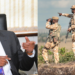 A side-to-side photo of Tourism and Wildlife Cabinet Secretary Dr. Alfred Mutua (left) and Kenya Wildlife Service Officers (right). Photo/Courtesy