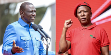 A photo collage of President William Ruto and EFF Party leader Julius Malema. PHOTO/Courtesy.