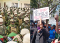 Side to side photo of KDF and protesters in Nairobi.