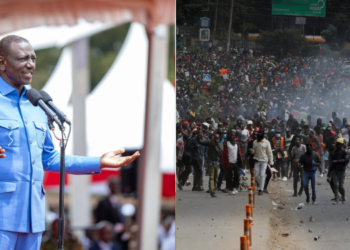 A side by side photo of President William Ruto and anti-finance protesters in Nairobi CBD. PHOTO/Courtesy.