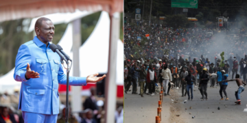 A side by side photo of President William Ruto and anti-finance protesters in Nairobi CBD. PHOTO/Courtesy.
