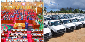 A collage of the National Assembly members during the reading of the Budget and cars. PHOTO/ Courtesy