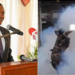 A collage of Tourism CS Alfred Mutua and a screengrab of a video showing the moment an officer injured himself. photo/courtesy
