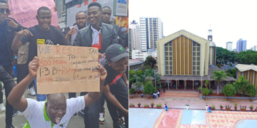A collage of protesters and Holy Basilica Church in Nairobi. Photo/ Courtesy