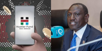 A side-to-side photo of President William Ruto (right) and Hustler Fund logo. photo/courtesy