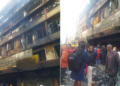 A collage of photos showing the aftermath of the fire that burnt down Sunbeam Mall in Nairobion June 25, 2024.