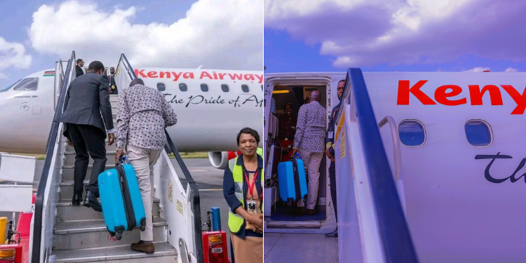 A collage of DP Rigathi Gachagua boarding a Kenya Airways aircraft on his way to Mombasa on June 11, 2024. 