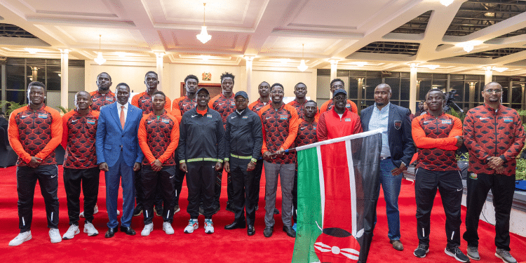 President William Ruto and CS Ababu Namwamba flags off our 79-member National Olympics team, State House Nairobi on July 5. PHOTO/ PCS