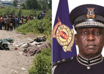 A side to side photo of retrieved bodies in sacks and Newly appointed Acting Police Inspector General Douglas Kanja Kirocho. PHOTO/ courtesy