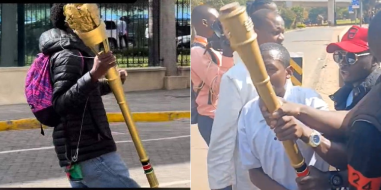 Protestors carrying Mace from parliament