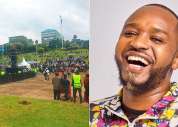 Side to side photo of Kenyans at Uhuru Park and Activist Boniface Mwangi. PHOTO/Courtesy