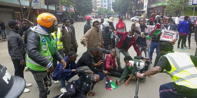 Protestors in Nation Centre, Nairobi CBD. photo/ TKT