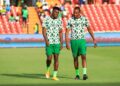 Joe Aribo (R) with Nigeria teammate Taiwo Awoniyi before the Super Eagles' Africa Cup of Nations game against Sudan | AFP