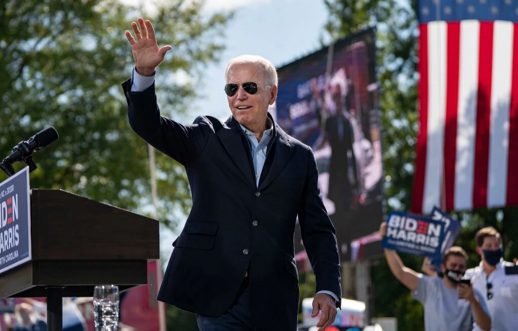 Joseph R. Biden Jr. campaigning in Durham, N.C., on Sunday. His competitiveness in Republican-leaning states like North Carolina, Georgia and Texas has raised Democrats’ hopes this year. - [Photo Credit 
 Ruth Fremson/The New York Times]