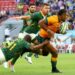 Rampant: Australia's Samu Kerevi bursts through the South Africa defence in Brisbane on Saturday | AFP