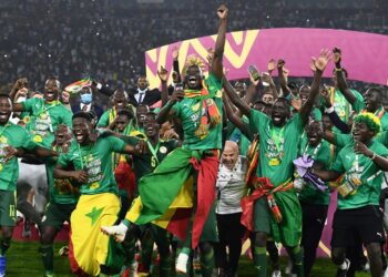 Senegal celebrate with the trophy after winning their first Africa Cup of Nations title | AFP