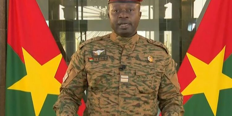 Junta leader Paul-Henri Sandaogo Damiba, pictured in a TV broadcast three days after taking power | AFP