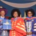 Kristina Wambui Pratt(center) receiving her Honorary Degree from Kenyatta University.Photo/Twitter