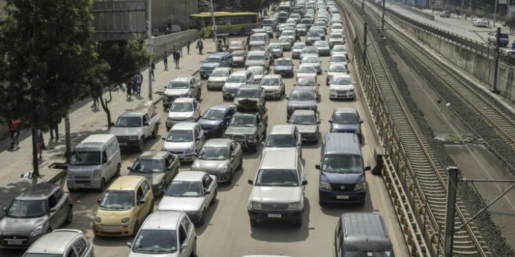 Cars are seen in traffic gridlock in Addis Ababa in July 2022 as soaring prices affect the economy even as a war abates in northern Ethiopia | AFP