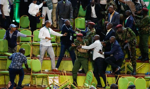 The chaos that erupted at Bomas after 4 IEBC officials disowned their chairman, Chebukati's results | Photo Courtesy