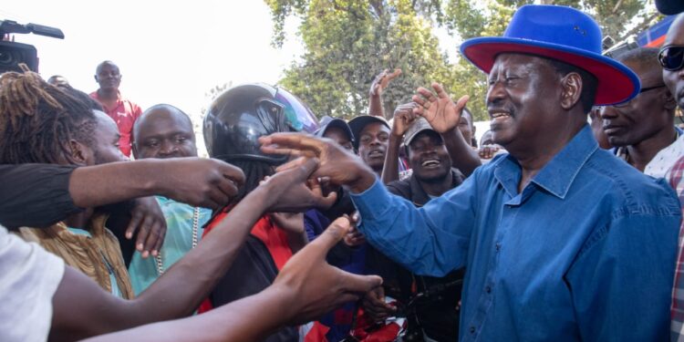 ODM leadeer Raila Odinga on a meet the people tour in Mathare constituency.He wants President Ruto not to burden wananchi with extra taxes.Photo/Courtesy