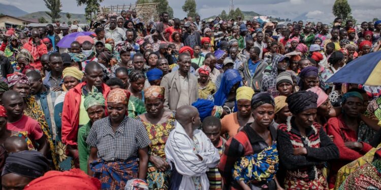 Tens of thousands of people who fled clashes between the M23 and the Congolese army are now camped along the roadside in makeshift tents on the outskirts of Goma: IMAGE/AFP