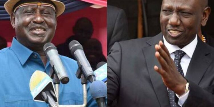 A photo collage of former Prime Minister Raila Odinga and President William Ruto.PHOTO/COURTESY