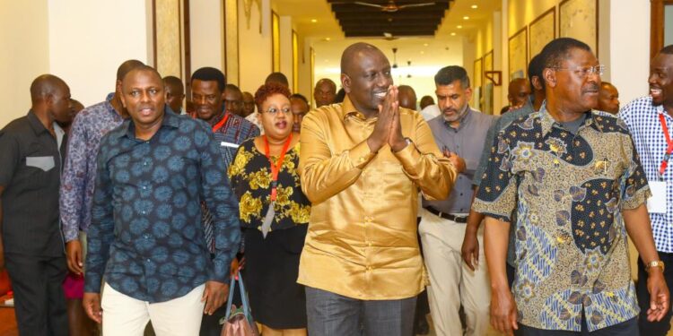 President William Ruto with Parliamentary leaders at the MPs workshop in Mombasa.Photo/PCS