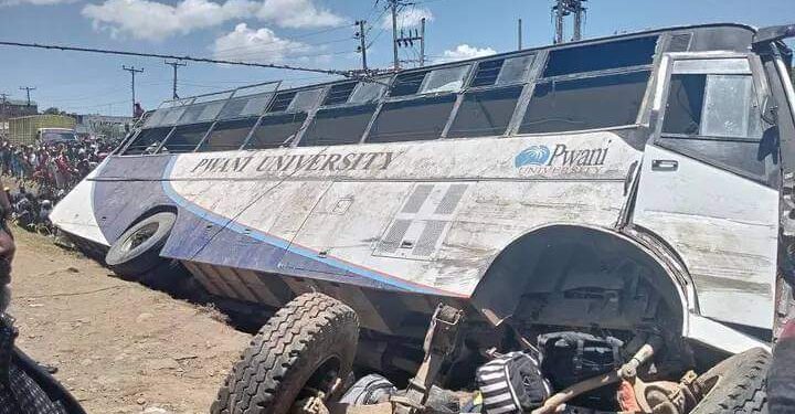 The wreckage of a Pwani University bus after an accident in Naivasha on March 30, 2023: IMAGE/Courtesy